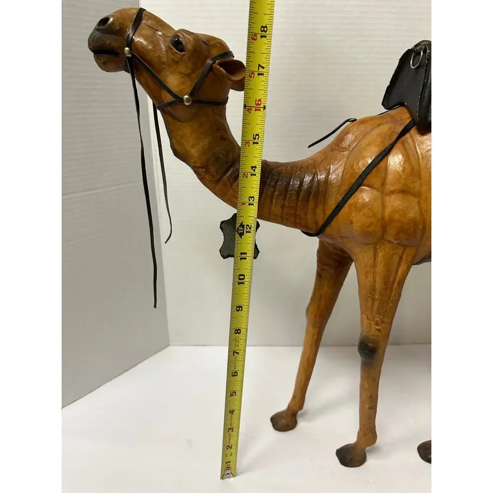 Vintage Leather Wrapped Dromedary Camel W/Saddle and Bridle Standing Glass Eyes